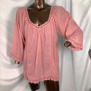 Roper Women's Blush Lace Trim Blouse - Small